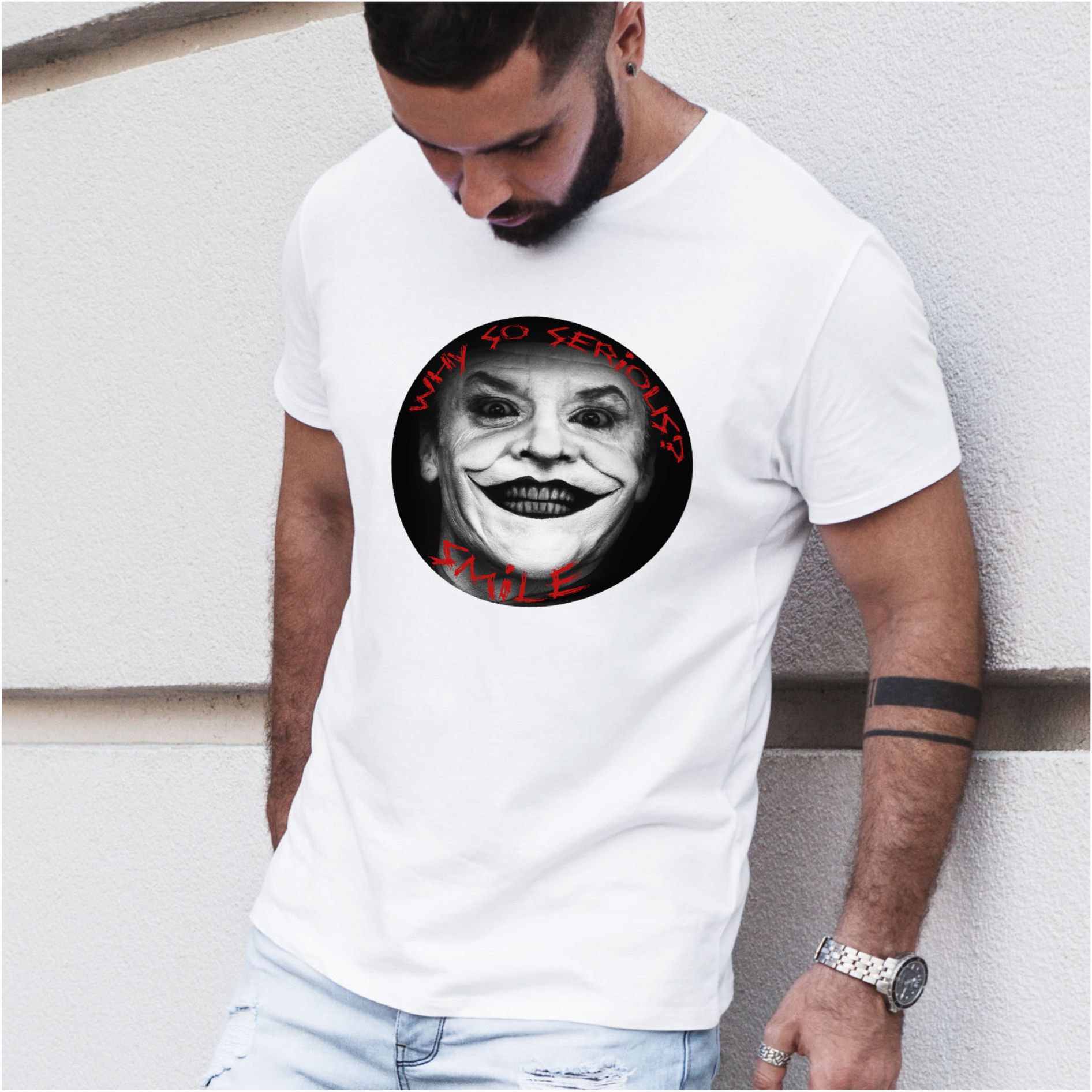 Tricou barbat Joker-alb
