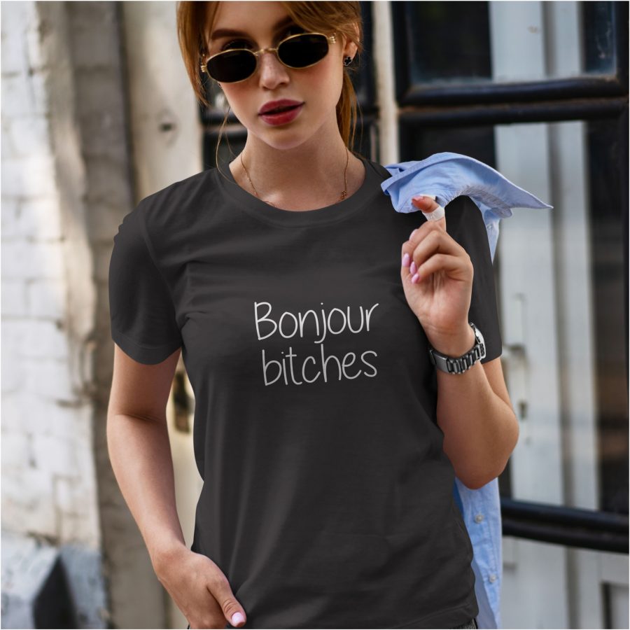 tricou personalizat negru dama Bonjour Bitches